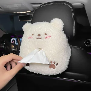 Universal Car Paper Holder with Cute Cartoon Penguin and Polar Bear Plush Animal Design for Auto Room Decoration and Storage