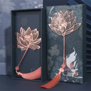 Vintage Chinese Inspired Apricot Leaf Shaped Metal Bookmark with Fringed Edge for Back to School Gift Ideas