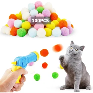 Interactive Cat Toys Launcher for Indoor Kittens – Mini Pompoms Projectile Gun for Self Play and Entertainment