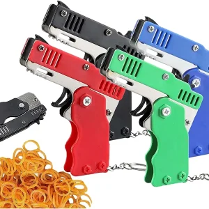 Fun Toy Pistol Keychain with 60-Piece Rubber Band Bundle for Kids’ Outdoor Play and Birthday Party Favors