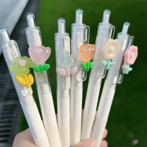 Girls Cute Mini Flower Gel Pens Black Ink Writing Pens Cute Korean Stationery Kids Writing Tools School Office Supplies