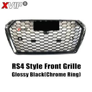 2016-2019 Audi A4 S4 B9 Front Bumper Upper Grille to RS4 Style High Glossy Black Honeycomb Mesh Replacement Kit