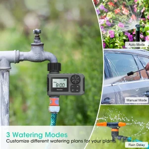 IPX5 Rated Automatic Watering System with Rain Delay and LCD Screen for Lawn and Garden Irrigation