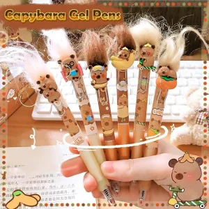 Kawaii Back to School Gel Pens, Cartoon Cute Capybara Design Office Supplies, 0.5mm Stainless Steel Tip Writing Pens for Students