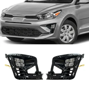 2022 2023 Kia RIO Car Front LED DRL Daytime Running Lights with Yellow Turn Signal Fog Lamp Cover