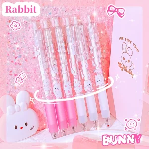 Kawaii Aesthetic School Stationery Accessories Rabbit Themed Gel Pen with Replaceable Refill and Black Ink for Student Supplies