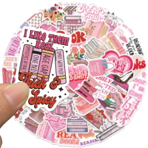 Waterproof Pink Romance Sticker Set, 50PCS Pre-Cut Vinyl Decals for Customizing Laptop, Guitar, Luggage, and More