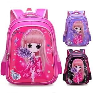 Waterproof Cartoon Character Multifunctional School Backpack with Breathable Back Pad for Girls and Students