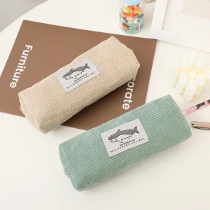 Korean Stationery Corduroy Pencil Pouch with Portable Design for Kids School Essentials