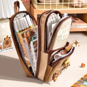 Kawaii Otter Themed Pencil Case Organizer for Kids, Large Capacity Capillary Pouch for Back to School Supplies, Aesthetic Stationery Bag for Girls and Boys