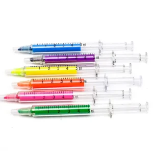 Kawaii Needle Shape Color Ballpoint Pen Office School Highlighter with Lifelike Syringe Design