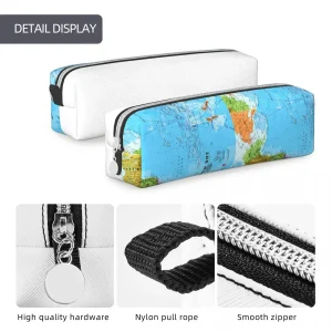 World Map Pencil Case Vintage Print Big Pencil Box Boy Girl Square Aesthetic Back To School Pencil Cases Printed Stationery