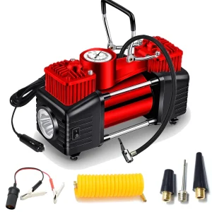 12V Cigarette Lighter Socket Powered Compact Air Pump Compressor for Inflating Tires Bicycles and Balls with 150 PSI Pressure and 60L/Min Air Volume