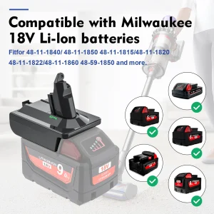 18V Li-ion Battery Adapter for Dyson V6, V7, V8 Handheld Vacuums, Compatible with Makita, DeWalt, Milwaukee 18V Batteries