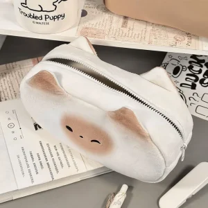 Japanese Kawaii Cartoon Toast Cat Plush Pencil Case Back to School Stationery Supplies Bag