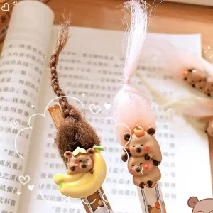 Kawaii Random 1PC Gel Ink Pen Office Stationery, Cartoon Cute Frying Hair Capybara Design, Stainless Steel Tip, Suitale for Back to School Students