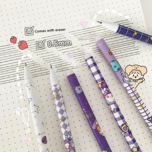 Kawaii Game Cartoon Design Erasable Pens, 0.5mm Blue Gel Ink, 6 Count Neutral and Washable Office School Supplies