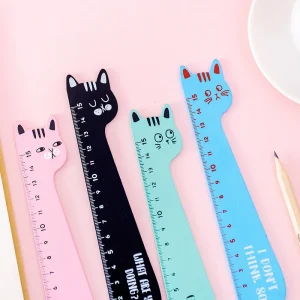 Lytwtw’s Adorable Cat Candy Color Ruler for Drawing and Writing, 17.5cm Straight Edge Wooden Ruler for School Supplies