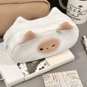 Japanese Kawaii Cartoon Toast Cat Plush Pencil Case Back to School Supplies Stationery Bag