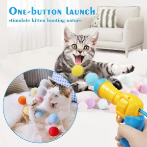 Interactive Cat Toys Launcher for Indoor Kittens – Mini Pompoms Projectile Gun for Self Play and Entertainment