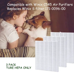 Winix C545 True HEPA Air Purifier Filter S Replacement, 3 Pack, Captures 99.97% of Airborne Particles as Small as 0.3 Microns, Easy to Install