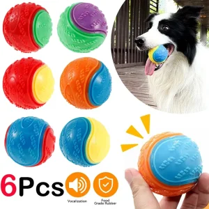 Interactive Dog Toys Set of 6 TPR Squeaky Balls for Pet Teeth Cleaning and Bite Resistance