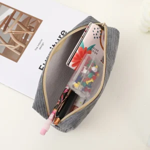 Korean Stationery Corduroy Pencil Pouch with Portable Design for Kids School Essentials