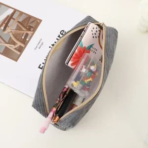 19CM Large Capacity Stationery Pouch with Soft Corduroy Fabric for Pens Pencils and Office Accessories