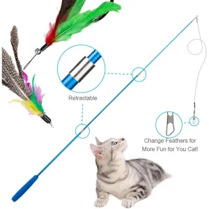 Interactive Cat Toy Set with 12Pcs Replacement Feathers and Teaser Wand for Kitten Training and Playing