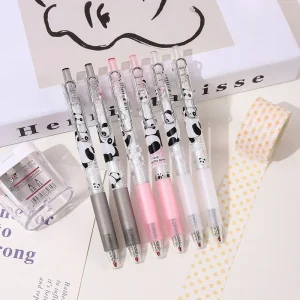 Kawaii Panda 3 Piece Gel Pen Set, 0.5mm Black Ink, Smooth Writing Experience, Neutral Color, Perfect for Back to School, Office, or Stationery Needs