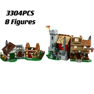 10332 Pieces Disney Medieval Town Square Building Blocks Kit with Instruction Manual, Creative European Architecture Toy for Kids Adults, No Original Box Packaging