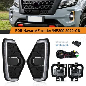 12V LED Daytime Running Light Fog Lamp with Turn Signal Function for 2020 2021 2022 Nissan Navara NP300 Frontier