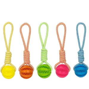 Interactive Dog Toy Balls with Rope for Small to Large Breed Dogs, Natural Rubber Tough Durable Pet Treat Dispenser for Chewing and Teething, Bite Resistant Pet Supplies