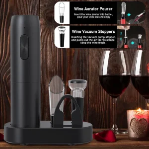 USB Powered Cordless Wine Opener with 100 Bottle Capacity and Sleek Black Design