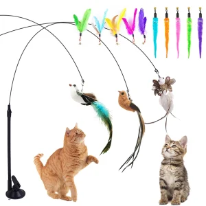 Interactive Hand Free Cat Teaser Toy with Suction Cup Base for Kitten Playing and Exercise