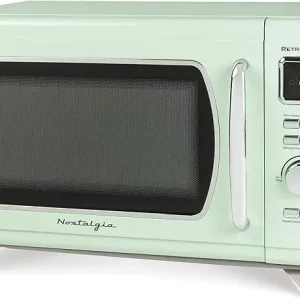 Nostalgic 800-Watt Retro Countertop Microwave with 12 Pre-Programmed Settings, Digital Clock and 0.9 cu ft Capacity