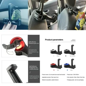 2 PCS Car-mounted Multi-functional Mobile Phone Holder Creative Rear Seat Headrest Hook Lock Buckle Style Car Phone Stand