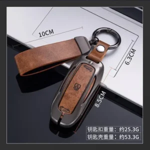 Genuine Leather and Zinc Alloy Car Keychain Holder Case Cover Protector for Tesla Model 3 Model S Model Y Model X Smart Key Fob Accessories