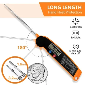 Instant Read Digital Meat Thermometer for Cooking, BBQ, and Oven with Foldable Food Grade Stainless Steel Probe and Magnetic Back