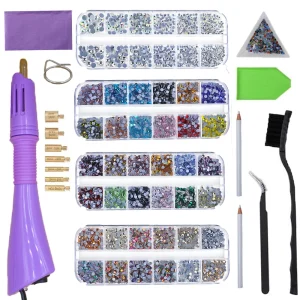 Hot Fix Rhinestone Applicator Wand Kit with Clear Glass Crystal Strass DIY Tool Set