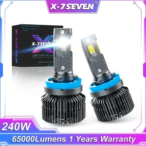 X-7SEVEN High Performance LED Headlight Conversion Kit for Car, 240W 65000LM 6500K, Copper Heat Dissipation, 30,000RPM Fan and Temperature Control System