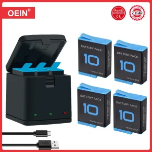 1800mAh Extended Power Battery Kit for GoPro Hero 10/9/11 with LED 3-Slot USB-C Fast Charger and Portable Storage Case