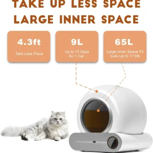 Smart Automatic Litter Box with Ionic Deodorizer, App Controlled Robot Cleaner, and 9L Garbage Can for Easy Pet Waste Disposal and Odor Removal