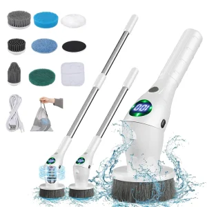 Wireless Electric Spin Cleaning Brush with 8 Replaceable Brush Heads for Bathroom Kitchen Windows Toilet