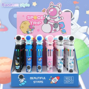 Kawaii 10-Color Ballpoint Pen Multi-Color Pen Set with Cute Astronaut Design for School Office Supplies