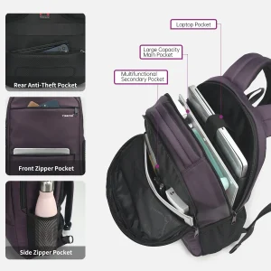 Waterproof 15.6inch Laptop Backpack for Women Purple Fashion Anti Theft Travel School Bag with Free Padlock