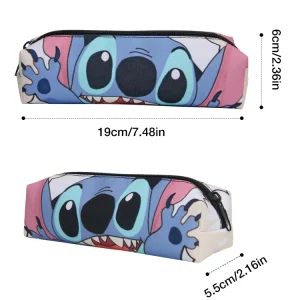 MINISO Disney Stitch Anime Pencil Case Stitch Print Pen Bag Cartoon Students Storage Bag Stationery Back to School Birthday Gift