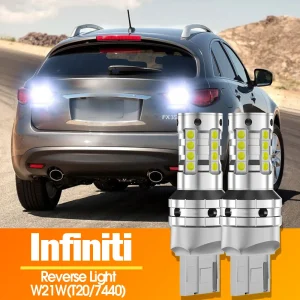 Infiniti FX Series and QX70 LED Reverse Light Assembly 2-Pack 8W 22x SMD 3030 Chip 3600LM W21W 7440 T20 Canbus Error Free Bulbs