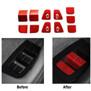 11 Piece Aluminum Alloy Trim Kit for Tesla Model 3 and Model Y Inner Door Window Switch Buttons Red Blue Silver Color