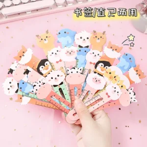 Kids Birthday Party Favor and Classroom Prize Cute Animal Themed Bookmarks with Paper Ruler Set of 50 Pieces Per Bag